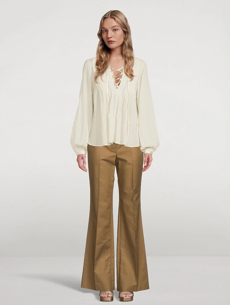 Sachi Lace-Up Peasant Blouse