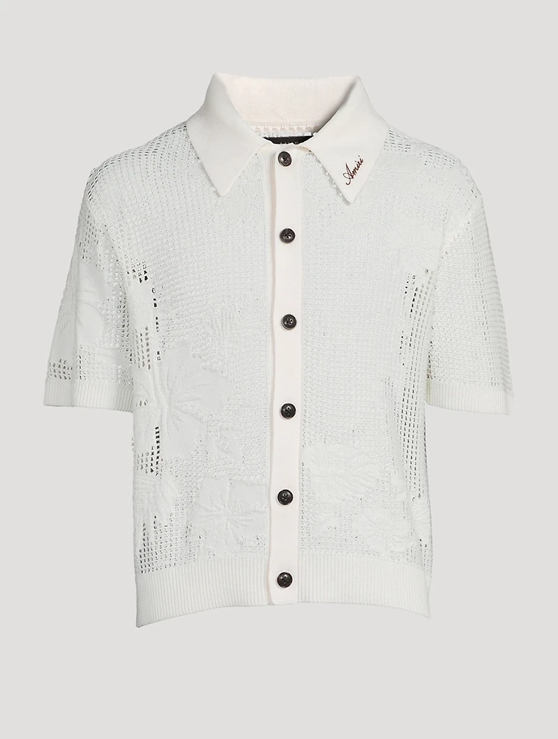 Cotton And Cashmere Floral Mesh Polo Shirt