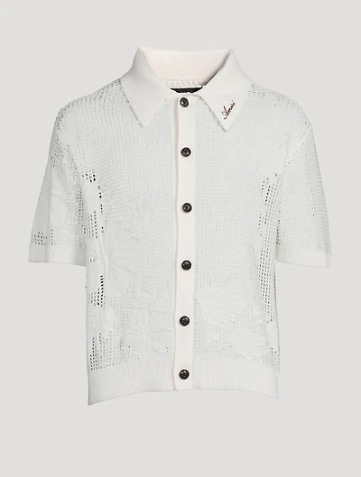Cotton And Cashmere Floral Mesh Polo Shirt