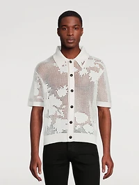 Cotton And Cashmere Floral Mesh Polo Shirt
