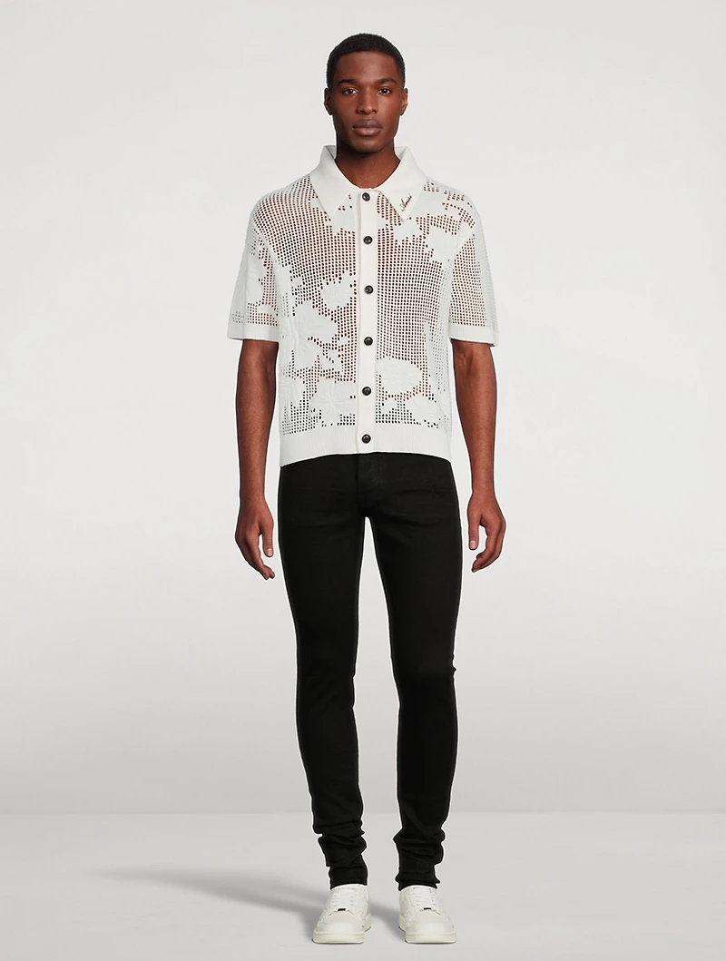 Cotton And Cashmere Floral Mesh Polo Shirt