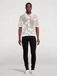Cotton And Cashmere Floral Mesh Polo Shirt