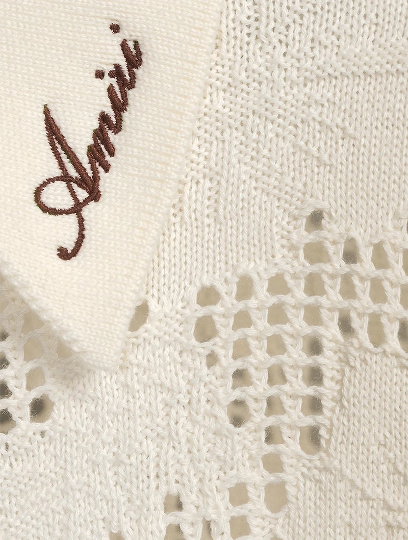 Cotton And Cashmere Floral Mesh Polo Shirt