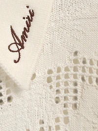 Cotton And Cashmere Floral Mesh Polo Shirt