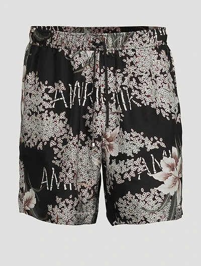 Linen Shorts Hibiscus Tiki Print