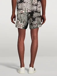 Linen Shorts Hibiscus Tiki Print
