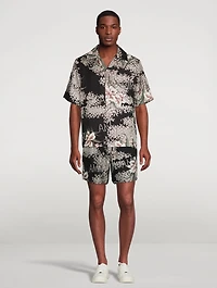 Linen Shorts Hibiscus Tiki Print