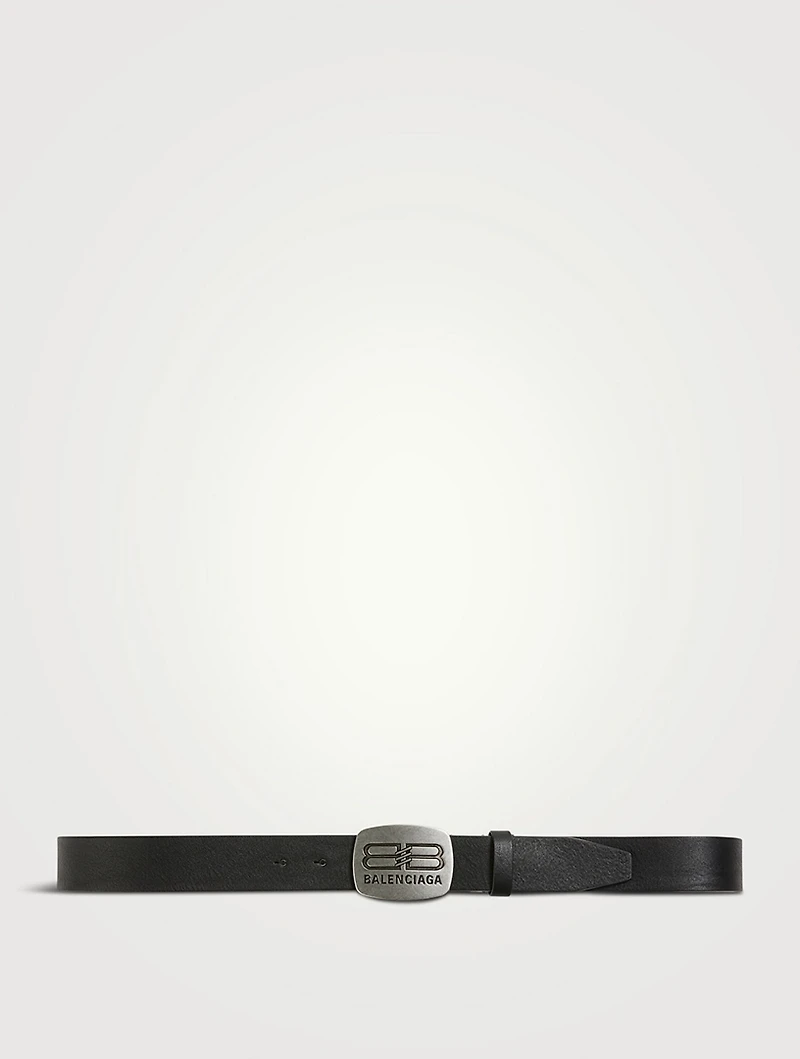 Leather Belt With Logo Plaque