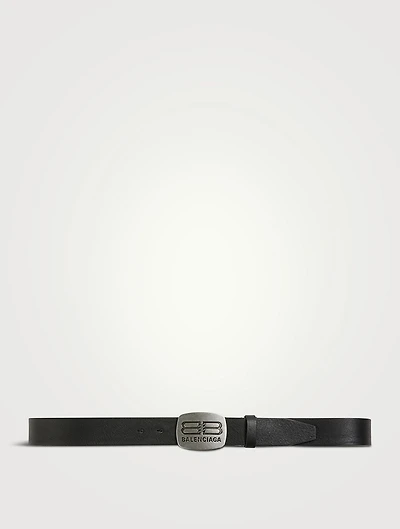 Leather Belt With Logo Plaque