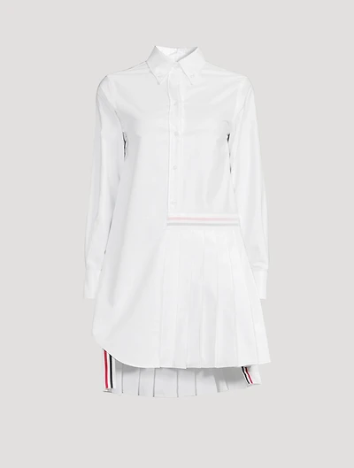 Cotton Half-Pleated Shirtdress