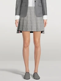 Wool Dropped Back Pleated Mini Skirt Windowpane Print