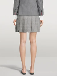 Wool Dropped Back Pleated Mini Skirt Windowpane Print