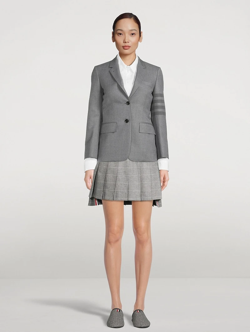 Wool Dropped Back Pleated Mini Skirt Windowpane Print