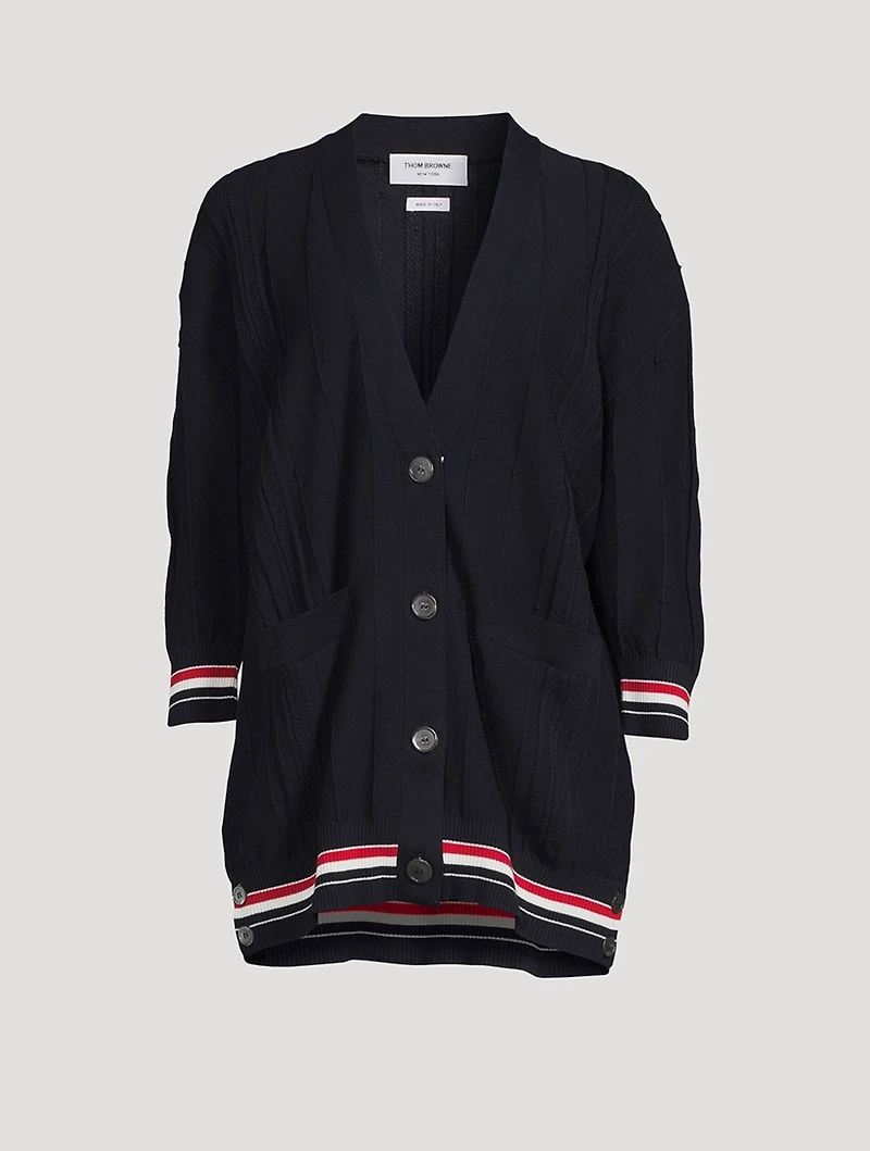 High Twist Cotton Oversized Cricket Stripe Cardigan