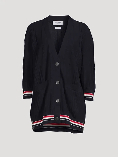 High Twist Cotton Oversized Cricket Stripe Cardigan