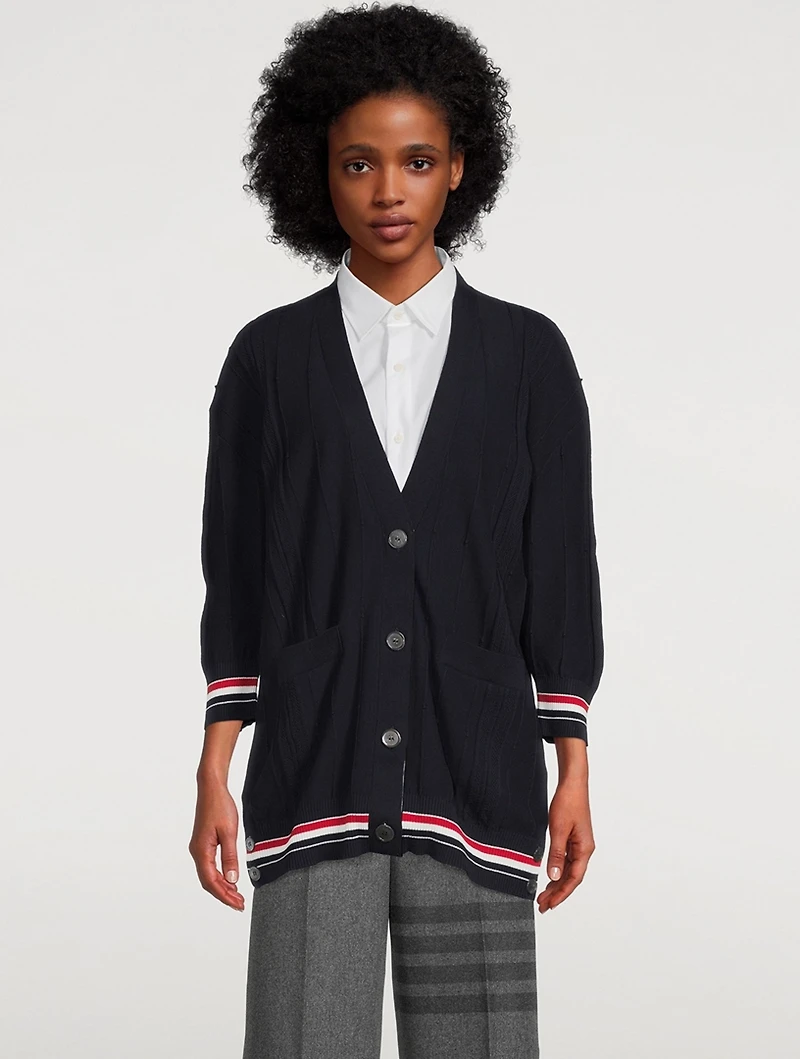 High Twist Cotton Oversized Cricket Stripe Cardigan