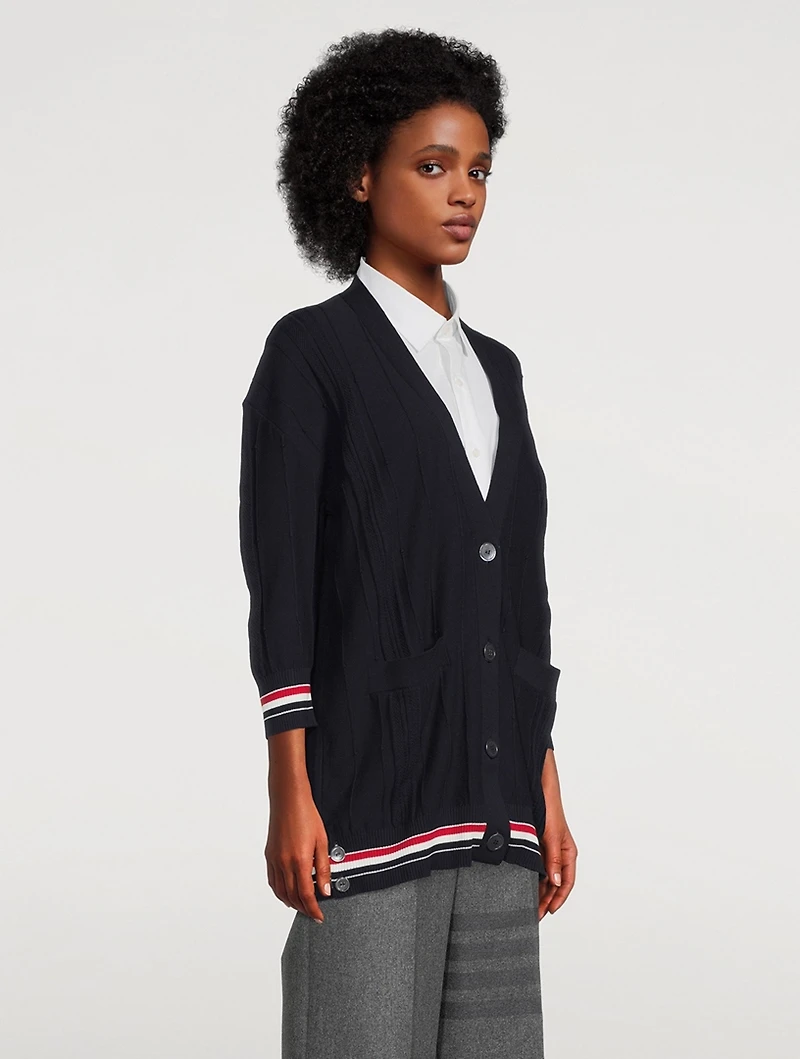 High Twist Cotton Oversized Cricket Stripe Cardigan