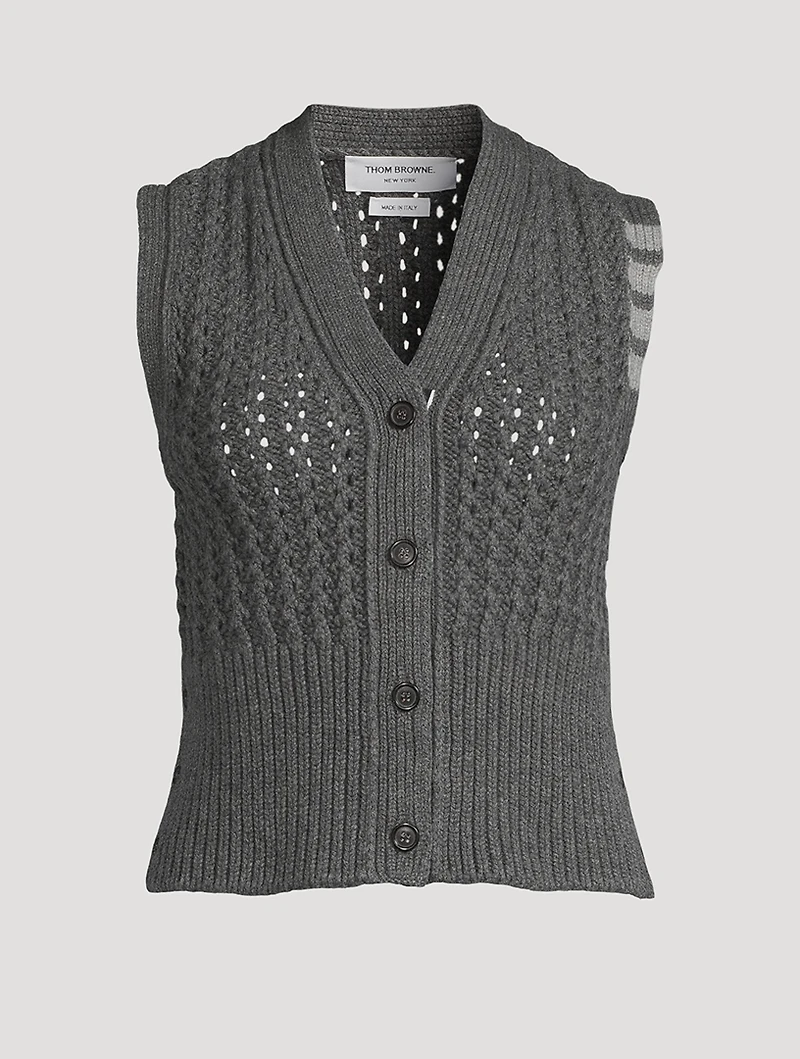 Chunky Pointelle Merino Wool Sweater Vest