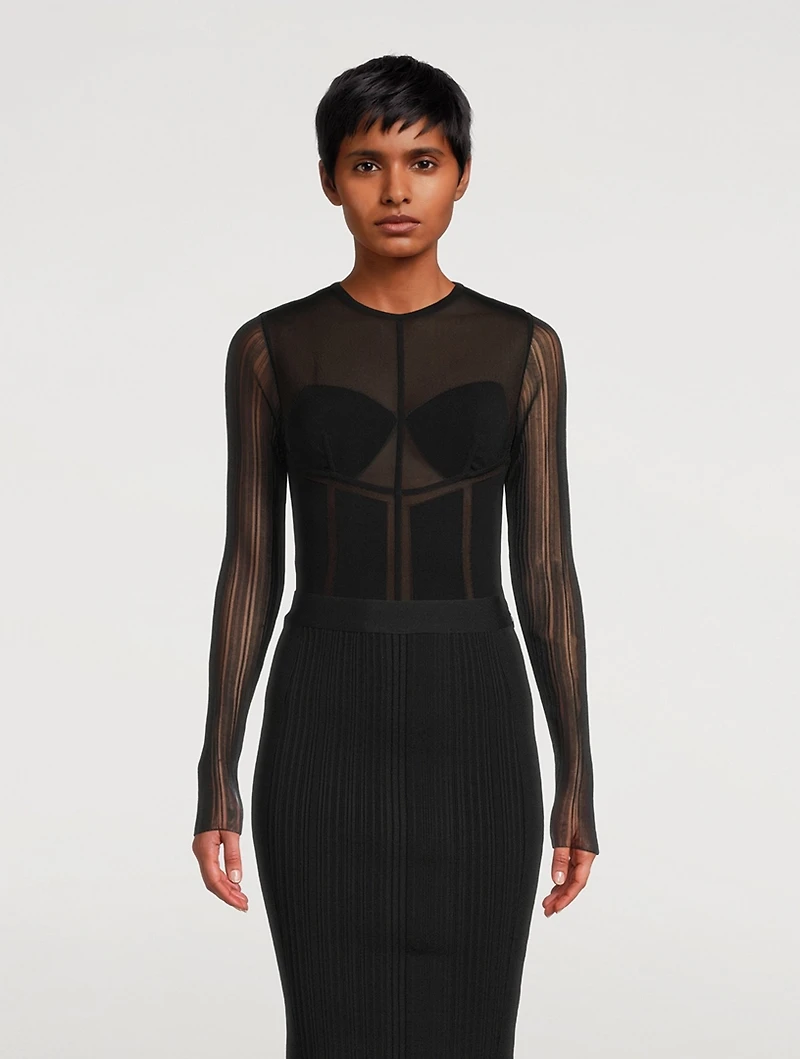 Sheer Intarsia Bustier Bodysuit