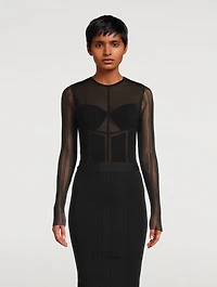 Sheer Intarsia Bustier Bodysuit