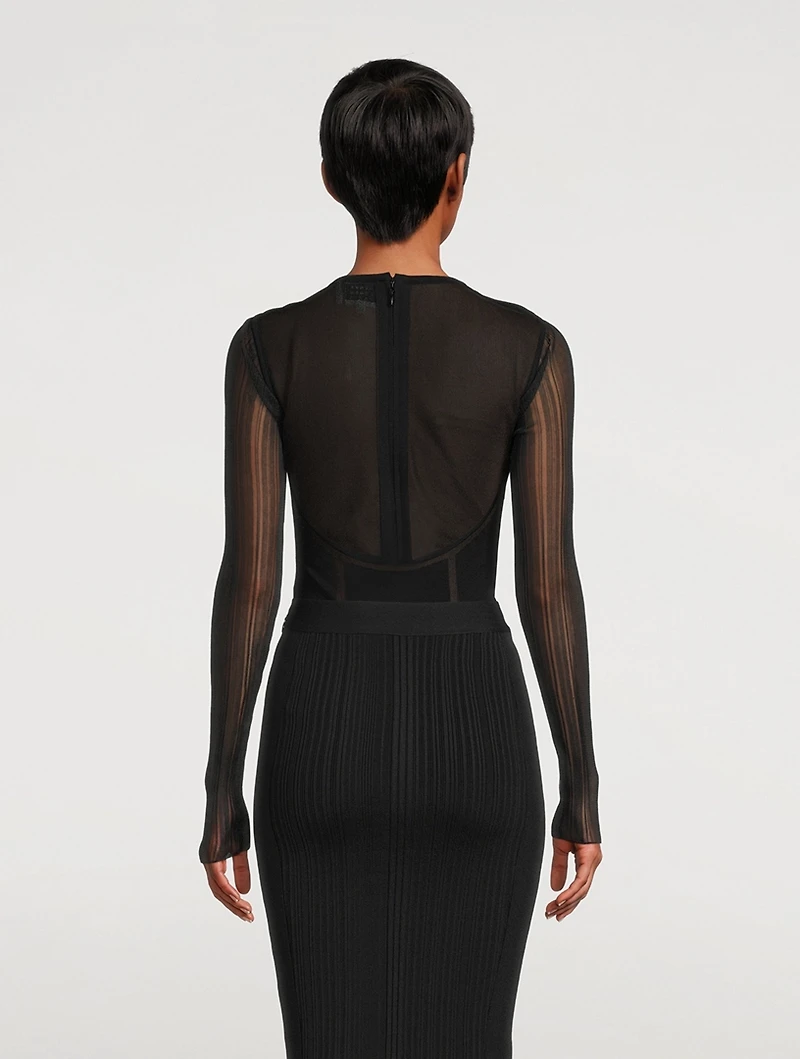 Sheer Intarsia Bustier Bodysuit
