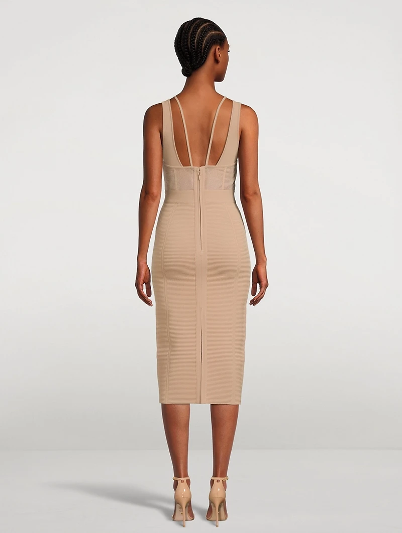 Sheer Layered Bustier Midi Dress