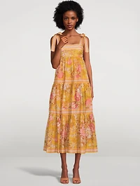 Pattie Tie-Shoulder Midi Dress Floral Print