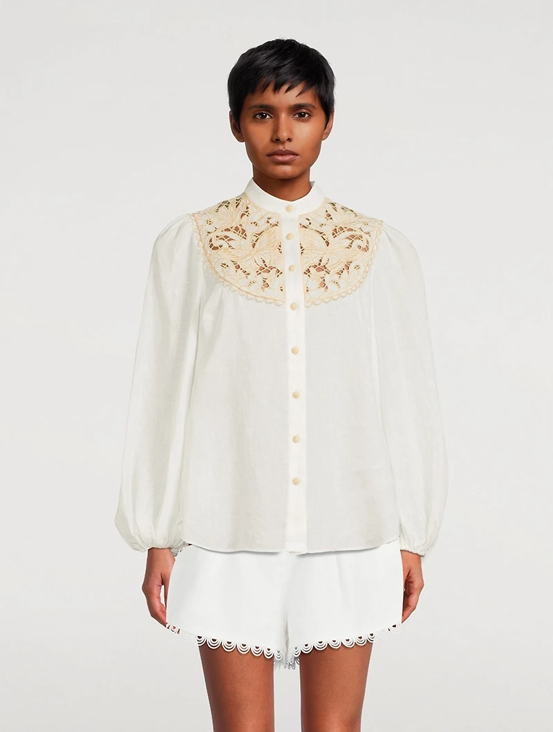 Jeannie Embroidered Linen Blouse