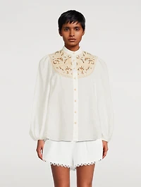 Jeannie Embroidered Linen Blouse