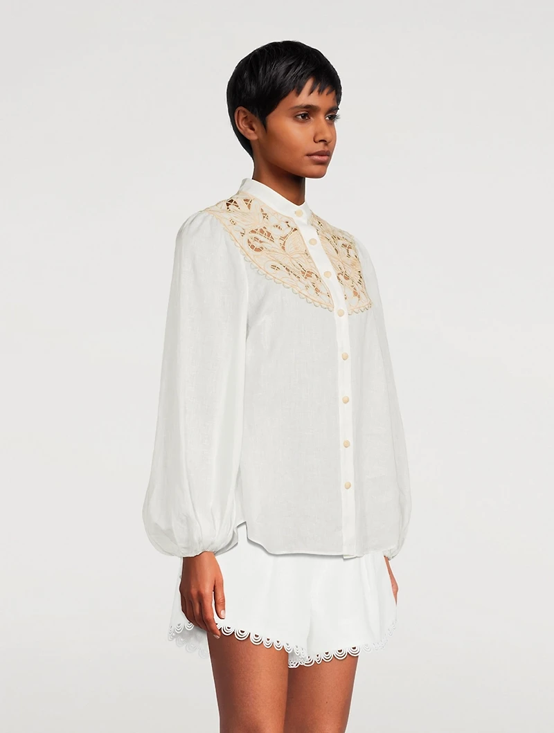 Jeannie Embroidered Linen Blouse