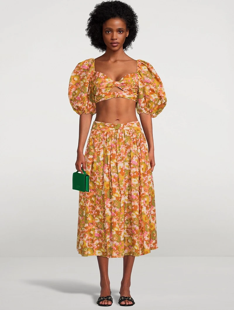 Violet Twist-Front Cropped Blouse Floral Print