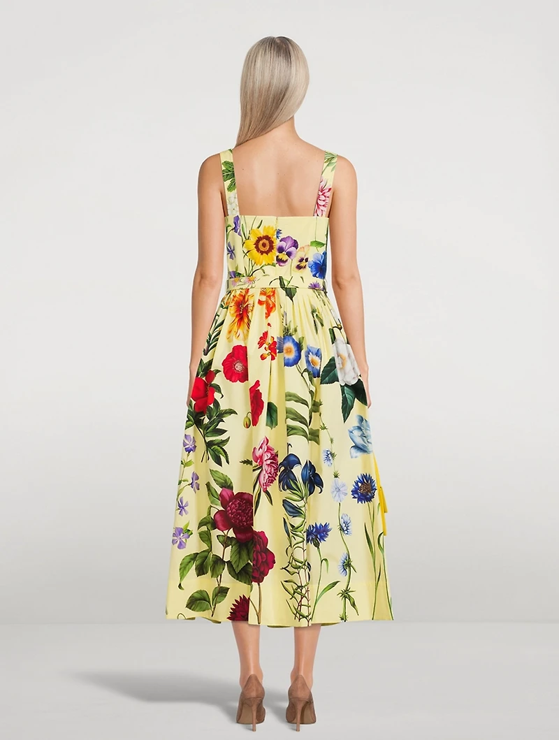 Belted Poplin Midi Dress Floral Print