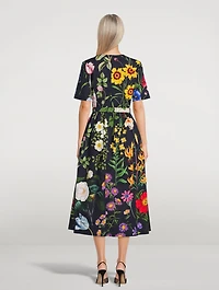 Belted Poplin Midi Dress Floral Print