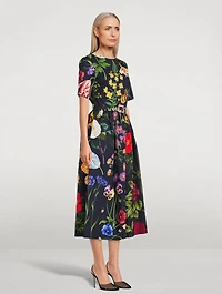 Belted Poplin Midi Dress Floral Print
