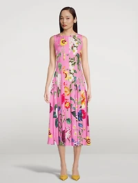 Sleeveless Inset Midi Dress Floral Print