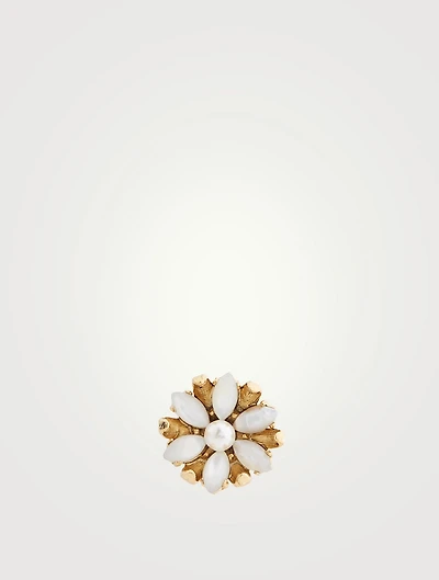 Crystal Pearl Flower Stud Earrings