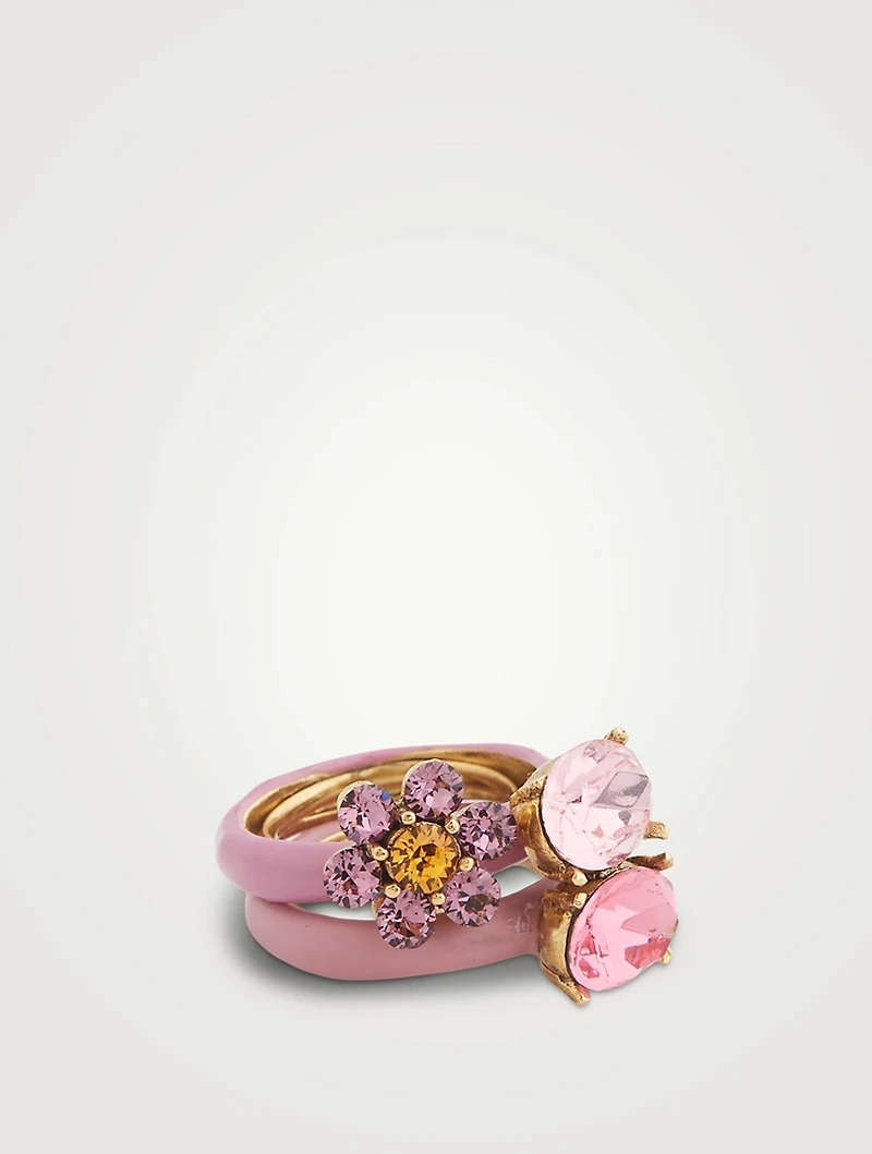 Set Of Two Flower Rings With Crystals