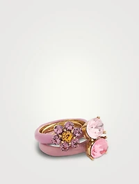 Set Of Two Flower Rings With Crystals