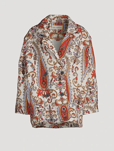 Levine Double-Breasted Coat In Paisley Print