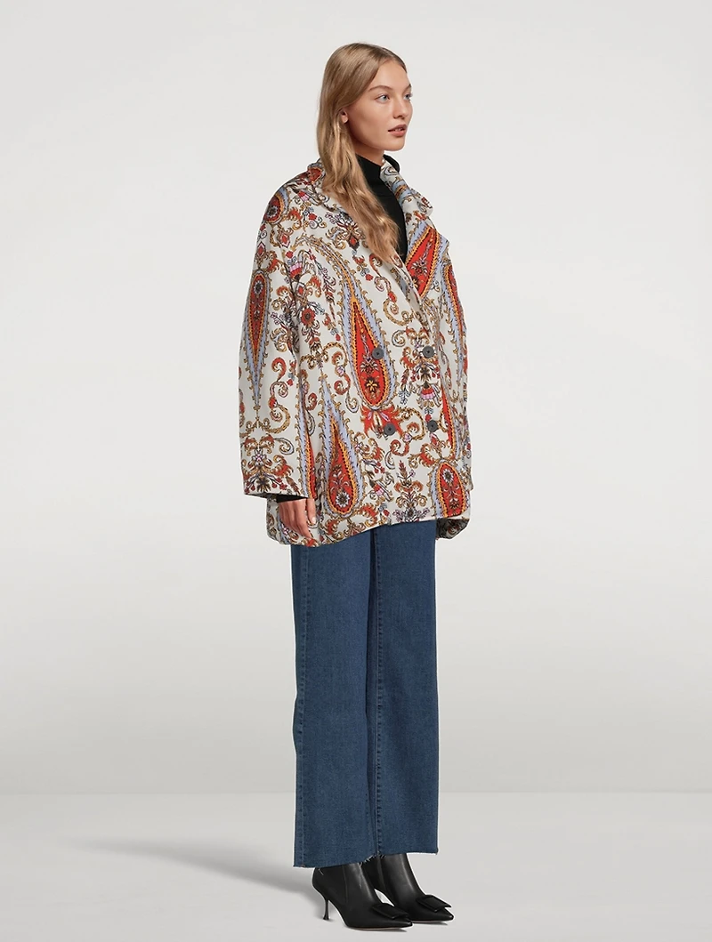 Levine Double-Breasted Coat In Paisley Print