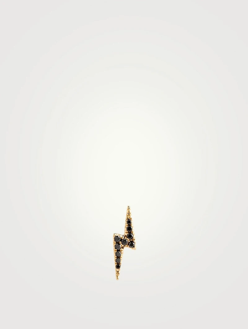 Lightning Bolt 18K Gold Stud Earring With Black Diamonds