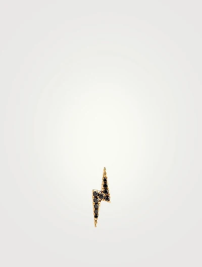 Lightning Bolt 18K Gold Stud Earring With Black Diamonds