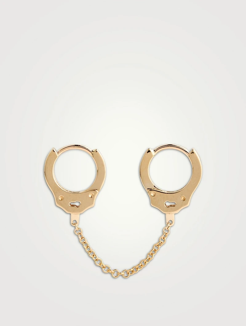 Handcuff 14K Gold Clicker Hoop Earrings With Medium Chain