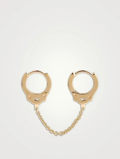 Handcuff 14K Gold Clicker Hoop Earrings With Medium Chain
