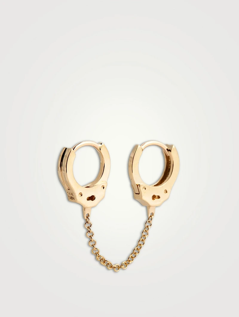 Handcuff 14K Gold Clicker Hoop Earrings With Medium Chain
