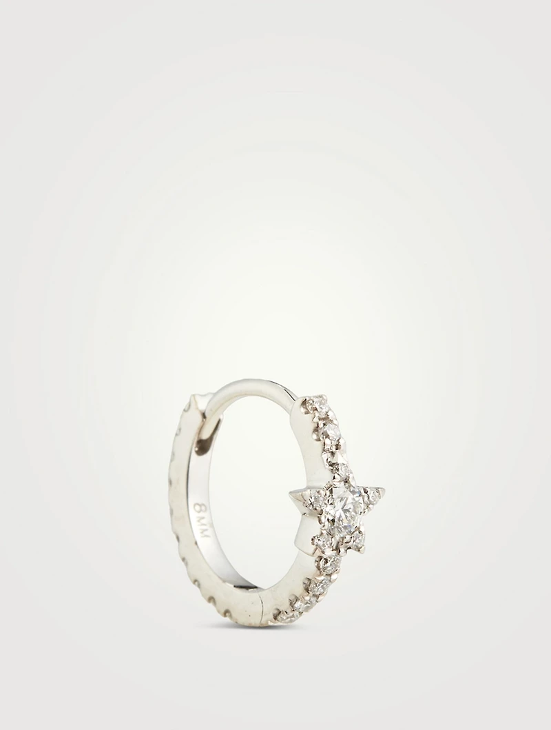 18K Gold Eternity Diamond Star Huggie Hoop Earring