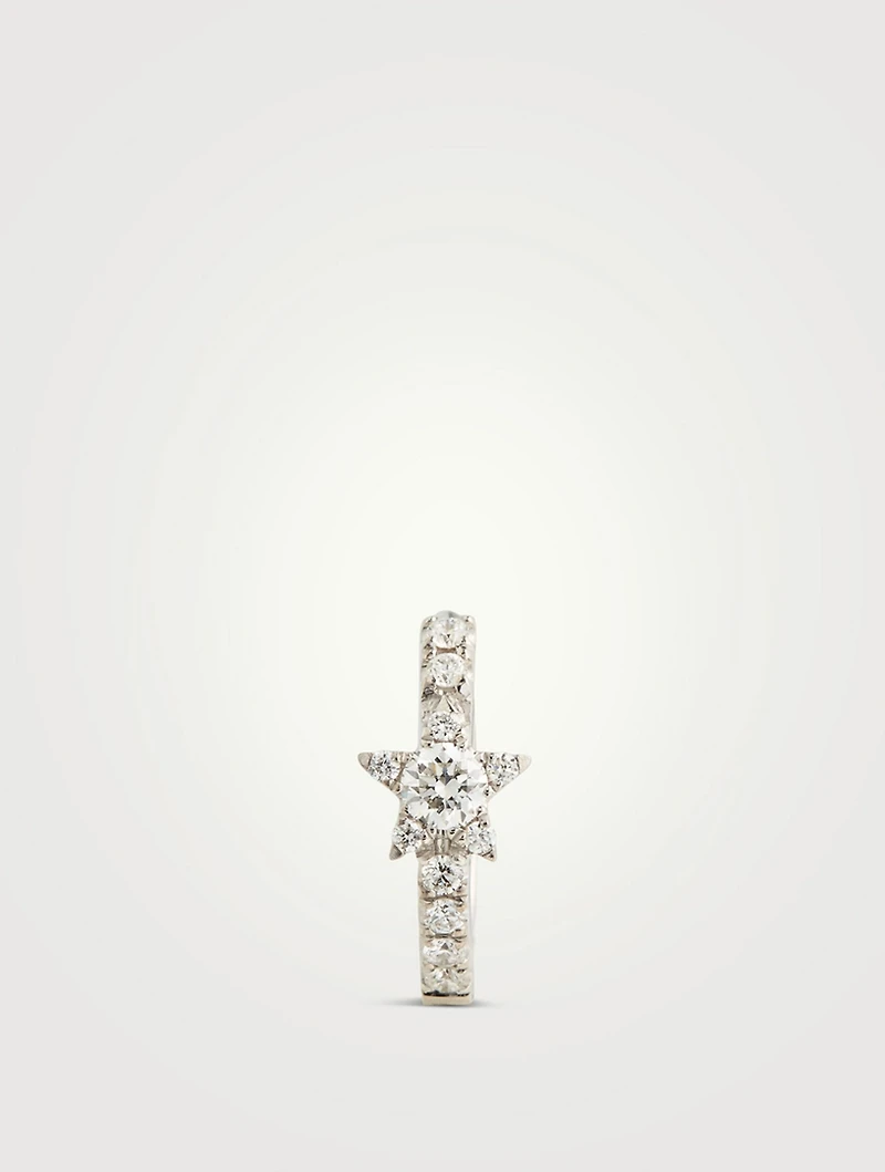 18K Gold Eternity Diamond Star Huggie Hoop Earring