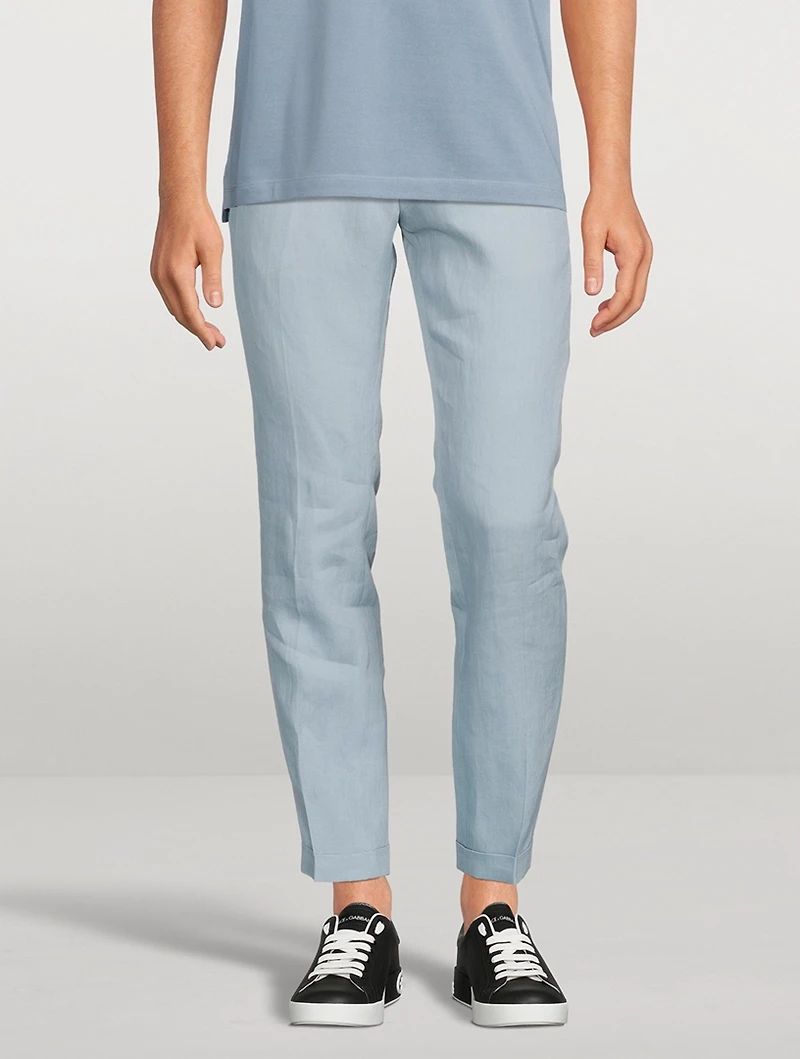 Linen Flat-Front Pants