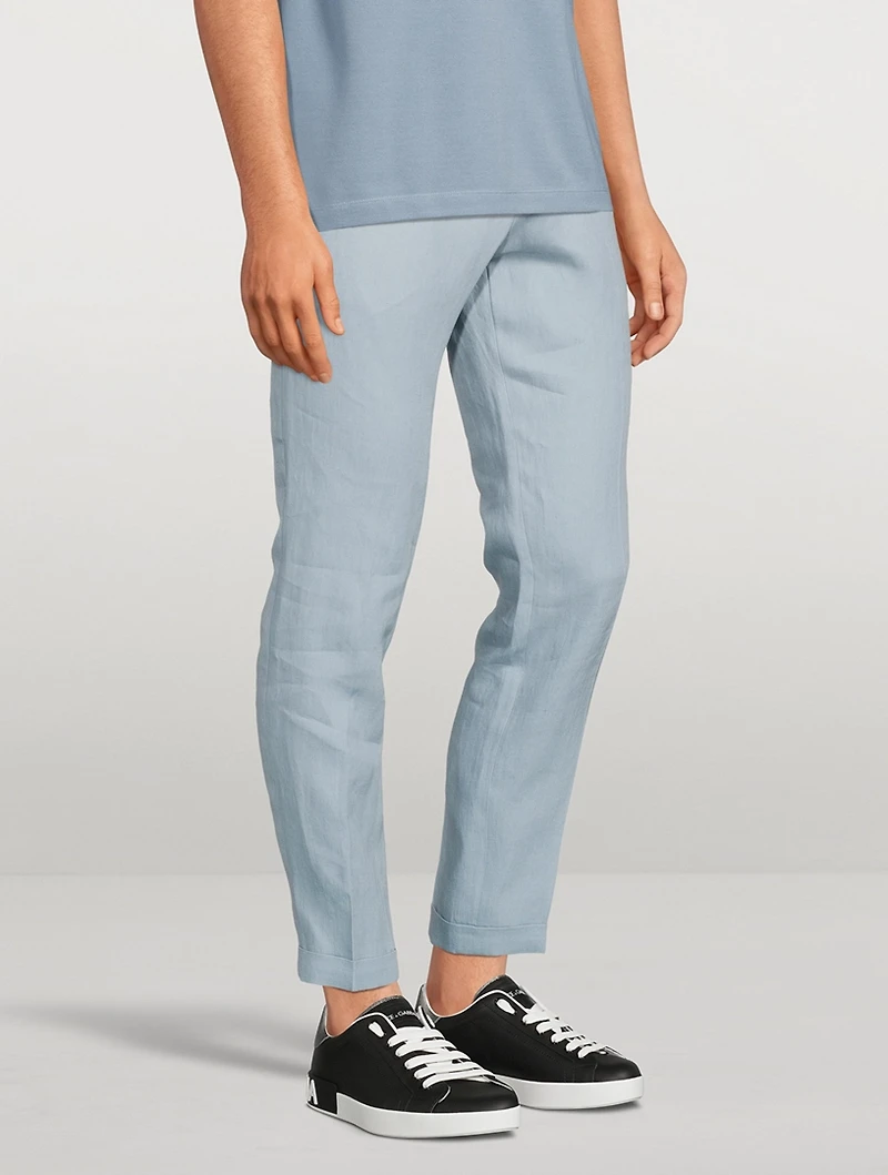 Linen Flat-Front Pants