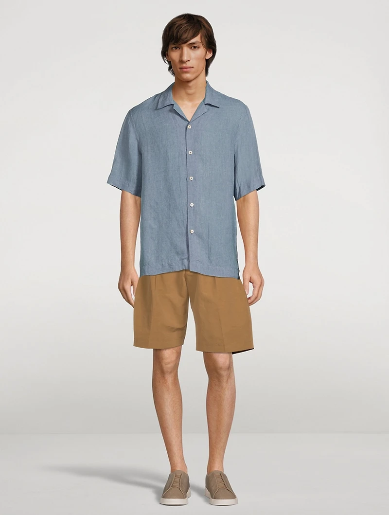 Linen-Blend Double-Pleat Shorts